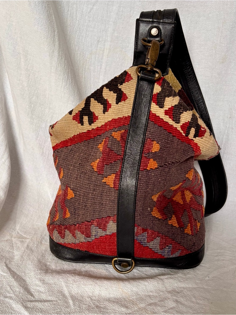 VTG Turkish Handwoven Kilim Backpack in Red, Brown & Tan